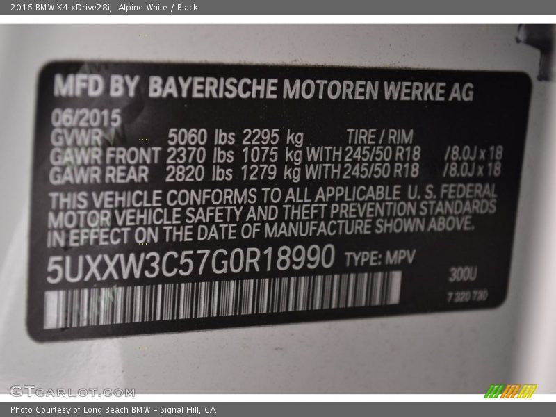 Alpine White / Black 2016 BMW X4 xDrive28i