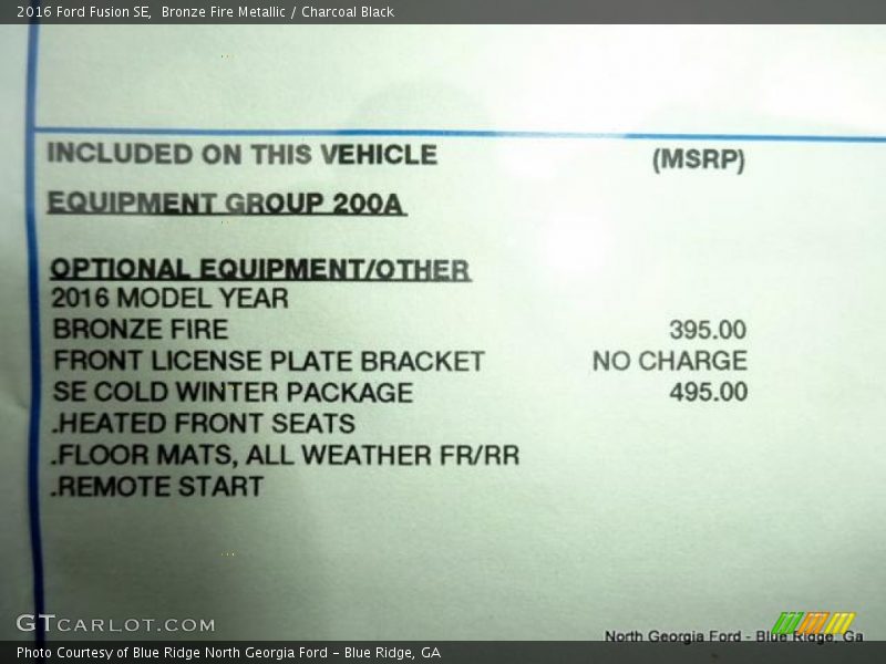Bronze Fire Metallic / Charcoal Black 2016 Ford Fusion SE
