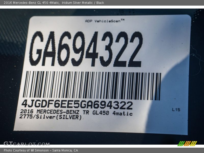 Iridium Silver Metallic / Black 2016 Mercedes-Benz GL 450 4Matic