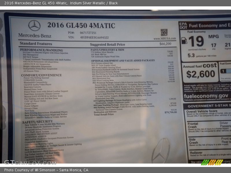 Iridium Silver Metallic / Black 2016 Mercedes-Benz GL 450 4Matic