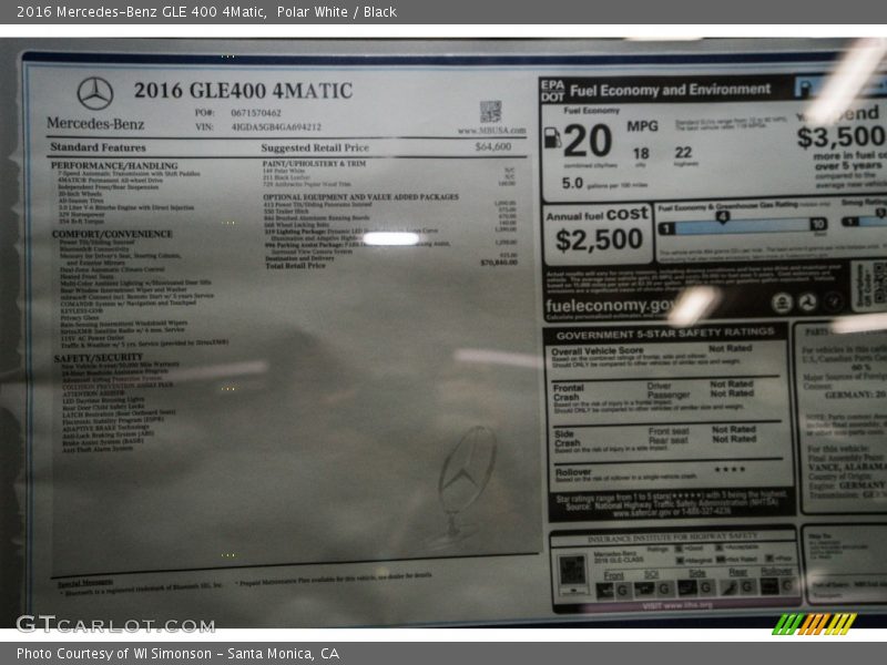 Polar White / Black 2016 Mercedes-Benz GLE 400 4Matic