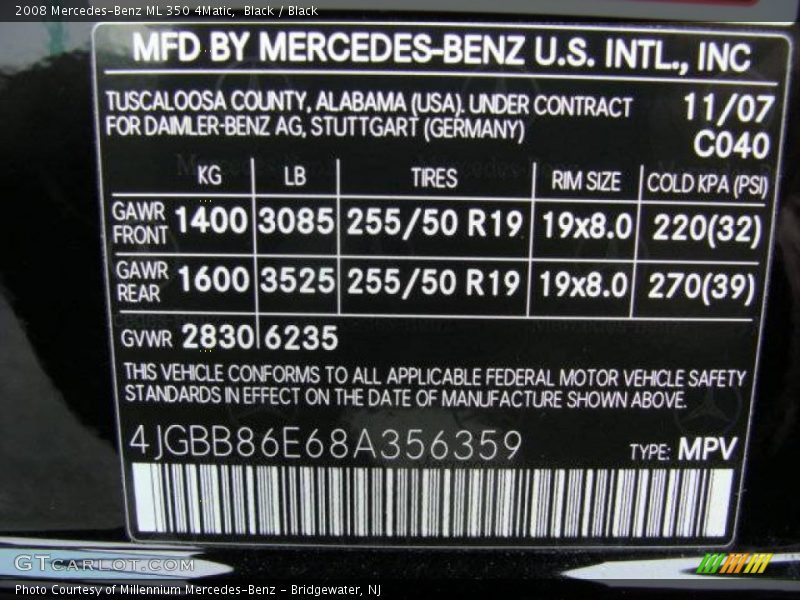Black / Black 2008 Mercedes-Benz ML 350 4Matic