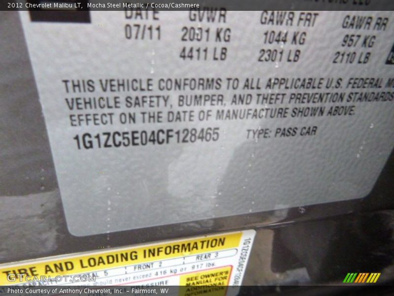 Mocha Steel Metallic / Cocoa/Cashmere 2012 Chevrolet Malibu LT