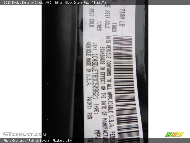 Brilliant Black Crystal Pearl / Black/Tan 2013 Dodge Durango Citadel AWD