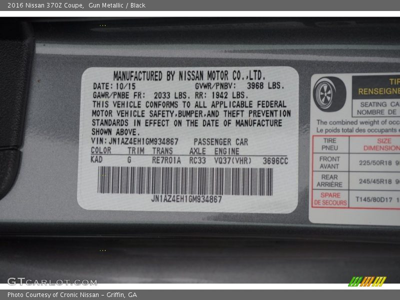 2016 370Z Coupe Gun Metallic Color Code KAD