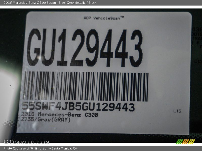 Steel Grey Metallic / Black 2016 Mercedes-Benz C 300 Sedan