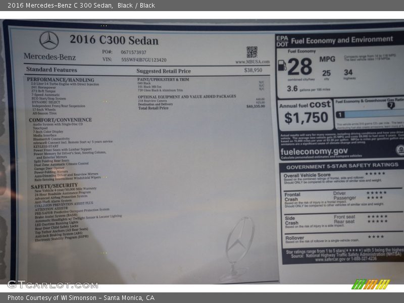 Black / Black 2016 Mercedes-Benz C 300 Sedan