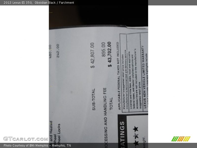 Obsidian Black / Parchment 2013 Lexus ES 350