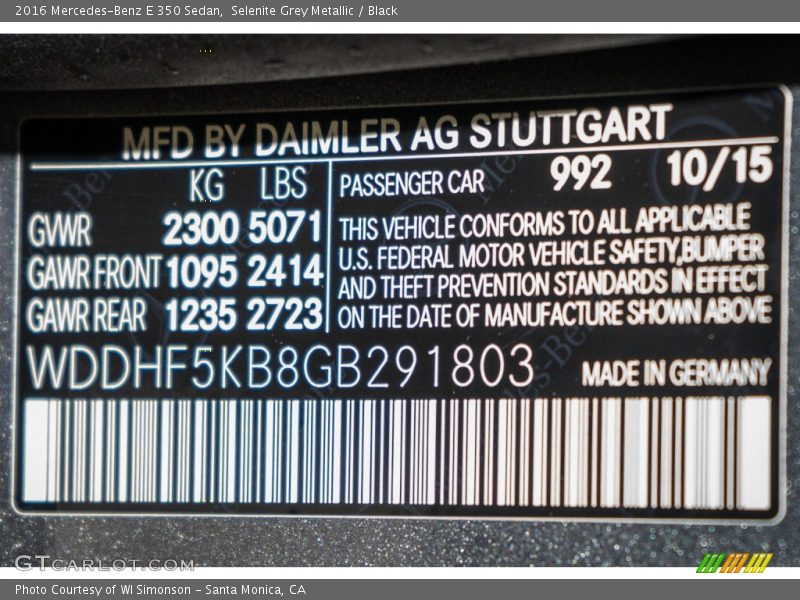 Selenite Grey Metallic / Black 2016 Mercedes-Benz E 350 Sedan