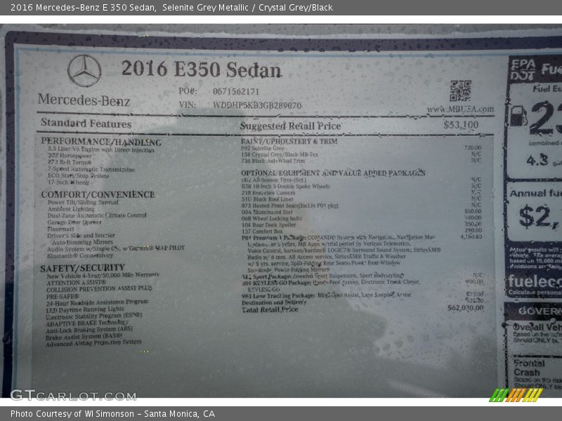 Selenite Grey Metallic / Crystal Grey/Black 2016 Mercedes-Benz E 350 Sedan