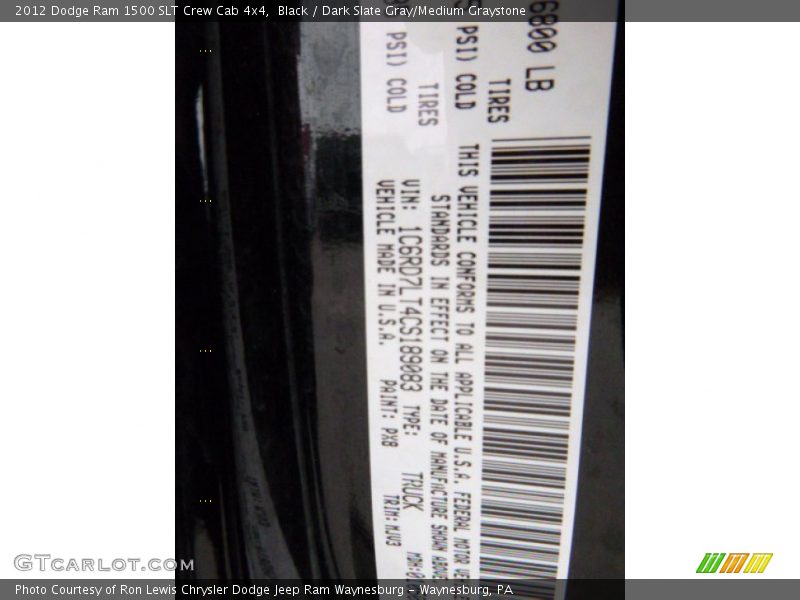 Black / Dark Slate Gray/Medium Graystone 2012 Dodge Ram 1500 SLT Crew Cab 4x4