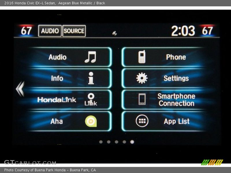 Aegean Blue Metallic / Black 2016 Honda Civic EX-L Sedan