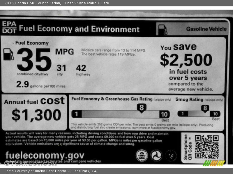 Lunar Silver Metallic / Black 2016 Honda Civic Touring Sedan