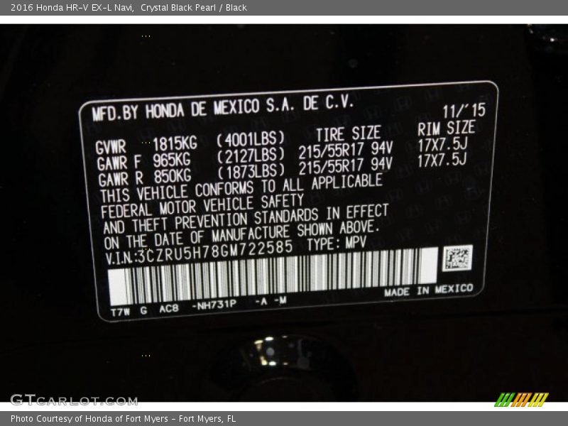 Crystal Black Pearl / Black 2016 Honda HR-V EX-L Navi