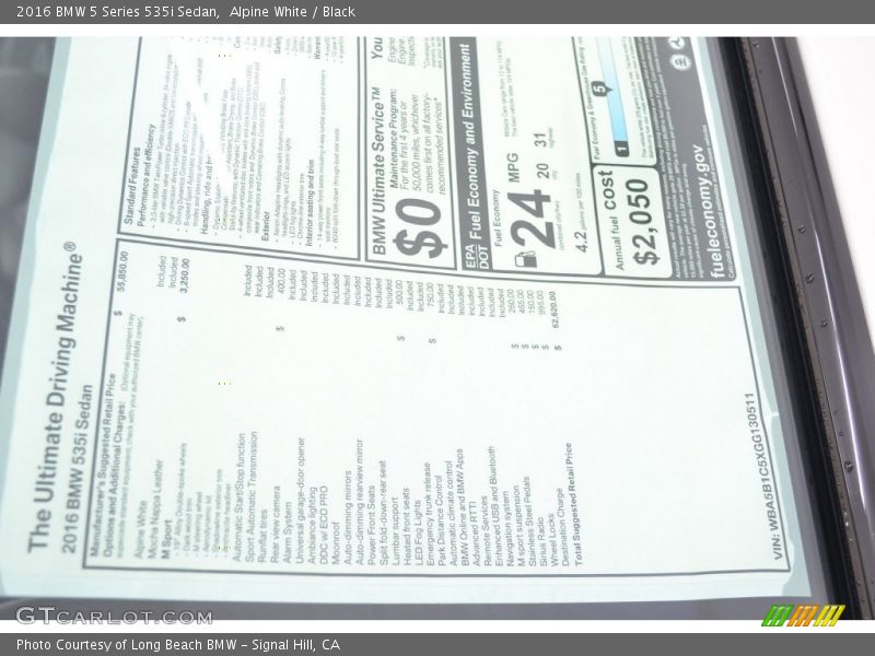 Alpine White / Black 2016 BMW 5 Series 535i Sedan