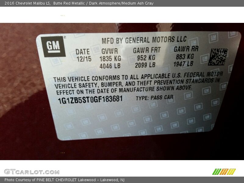 Butte Red Metallic / Dark Atmosphere/Medium Ash Gray 2016 Chevrolet Malibu LS