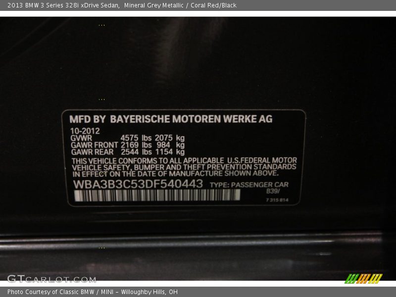 Mineral Grey Metallic / Coral Red/Black 2013 BMW 3 Series 328i xDrive Sedan