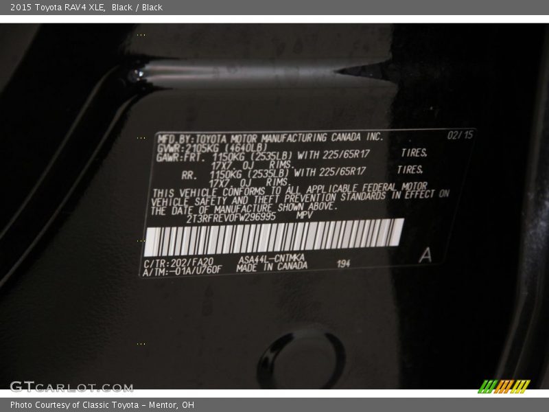 Black / Black 2015 Toyota RAV4 XLE