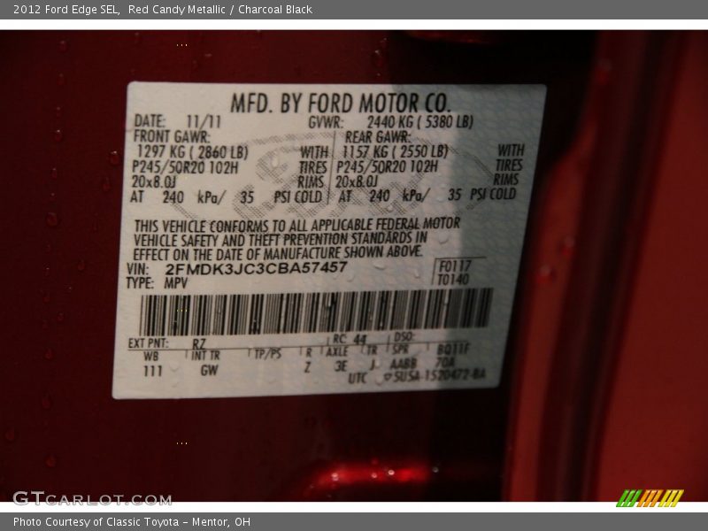 Red Candy Metallic / Charcoal Black 2012 Ford Edge SEL