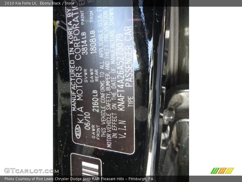 Ebony Black / Stone 2010 Kia Forte LX
