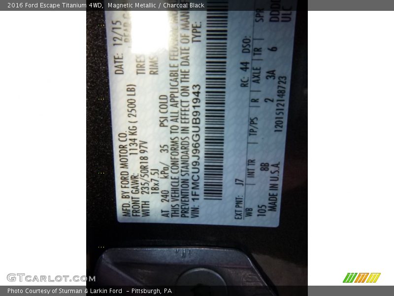 Magnetic Metallic / Charcoal Black 2016 Ford Escape Titanium 4WD