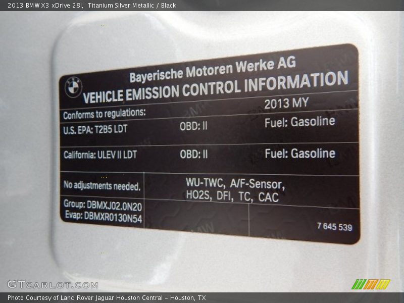 Titanium Silver Metallic / Black 2013 BMW X3 xDrive 28i