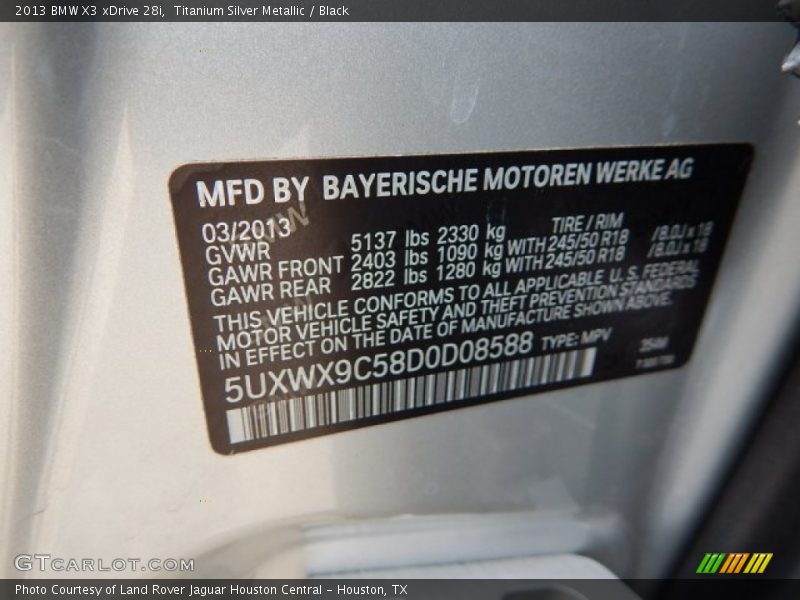 Titanium Silver Metallic / Black 2013 BMW X3 xDrive 28i
