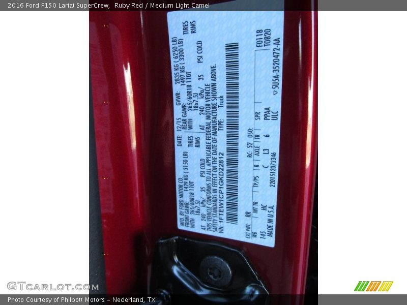 Ruby Red / Medium Light Camel 2016 Ford F150 Lariat SuperCrew