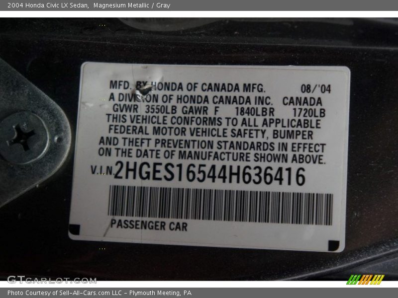 Magnesium Metallic / Gray 2004 Honda Civic LX Sedan