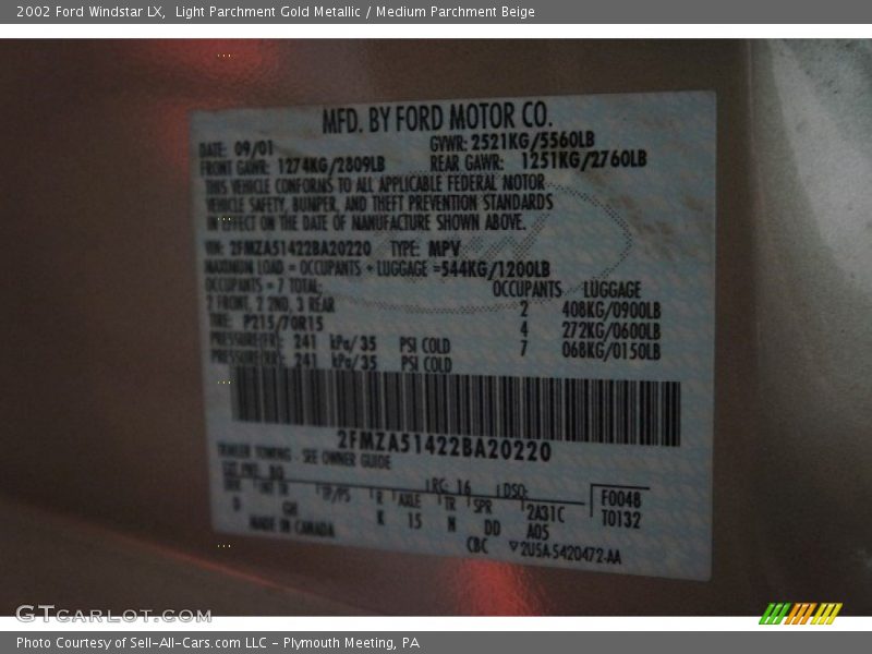 Light Parchment Gold Metallic / Medium Parchment Beige 2002 Ford Windstar LX