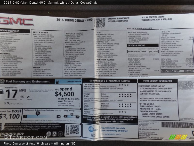 Summit White / Denali Cocoa/Shale 2015 GMC Yukon Denali 4WD