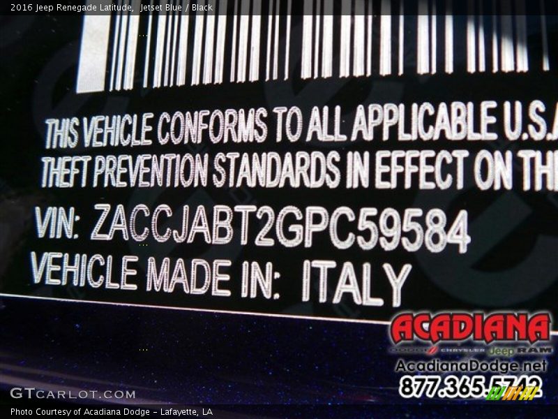Jetset Blue / Black 2016 Jeep Renegade Latitude