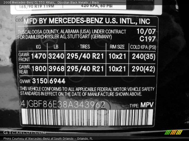 Obsidian Black Metallic / Black 2008 Mercedes-Benz GL 550 4Matic