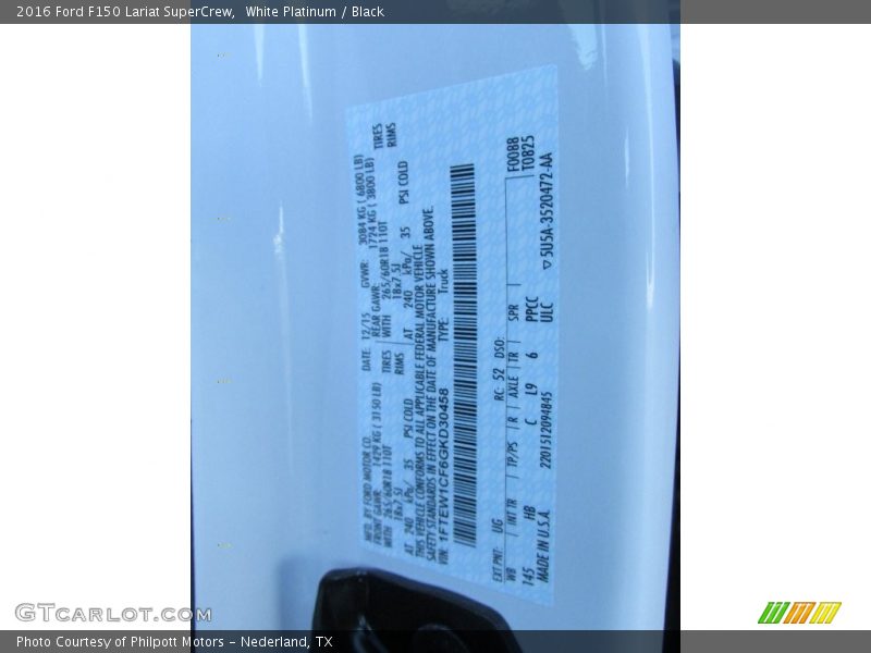 White Platinum / Black 2016 Ford F150 Lariat SuperCrew