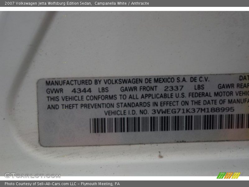 Campanella White / Anthracite 2007 Volkswagen Jetta Wolfsburg Edition Sedan