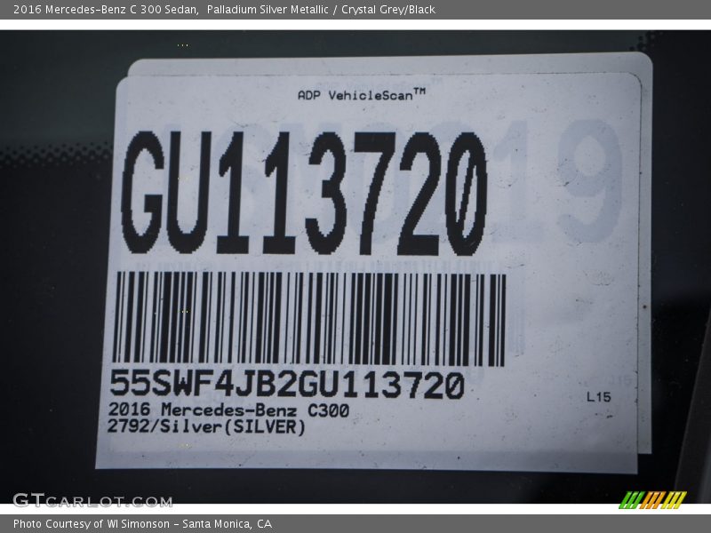 Palladium Silver Metallic / Crystal Grey/Black 2016 Mercedes-Benz C 300 Sedan