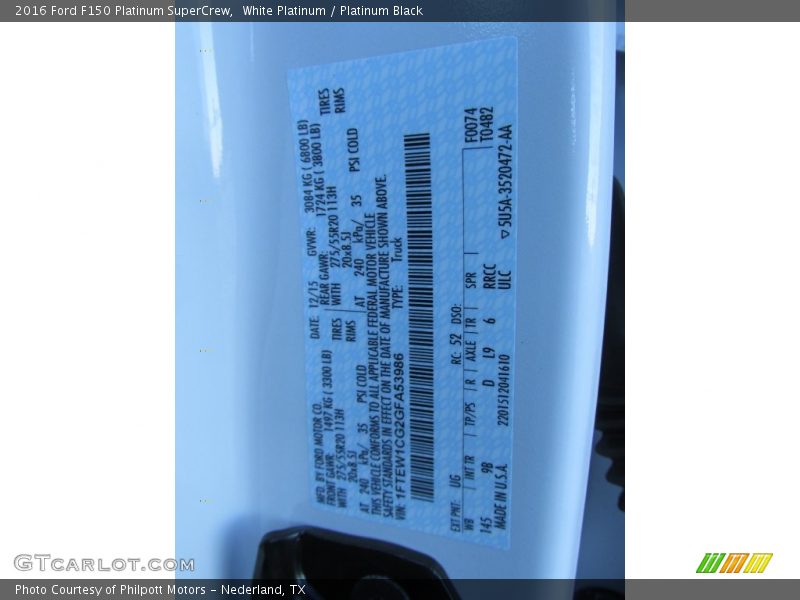 White Platinum / Platinum Black 2016 Ford F150 Platinum SuperCrew