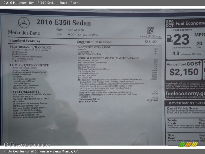 Black / Black 2016 Mercedes-Benz E 350 Sedan