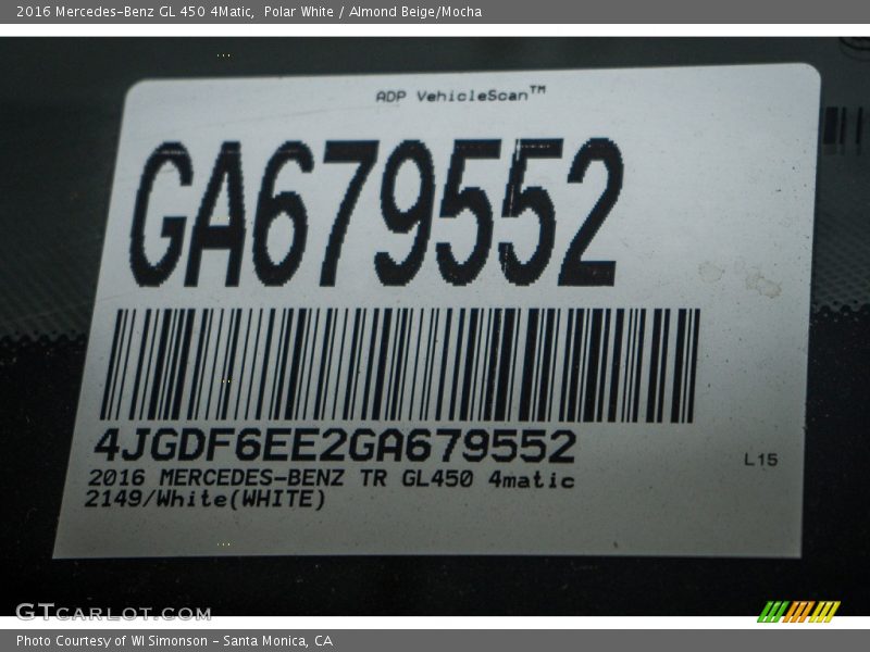 Polar White / Almond Beige/Mocha 2016 Mercedes-Benz GL 450 4Matic