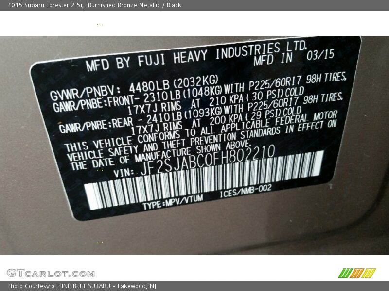 Burnished Bronze Metallic / Black 2015 Subaru Forester 2.5i