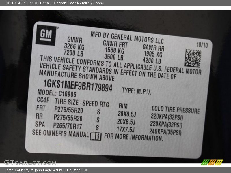 Carbon Black Metallic / Ebony 2011 GMC Yukon XL Denali