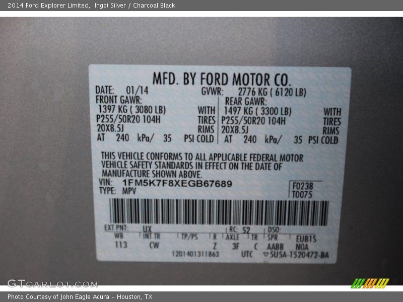 Ingot Silver / Charcoal Black 2014 Ford Explorer Limited