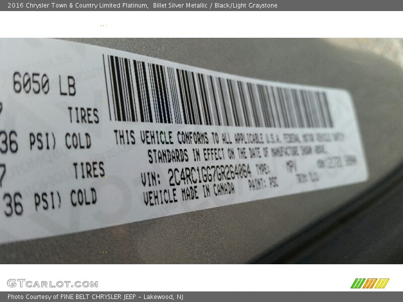 2016 Town & Country Limited Platinum Billet Silver Metallic Color Code PSC