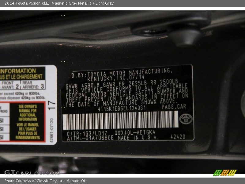 Magnetic Gray Metallic / Light Gray 2014 Toyota Avalon XLE