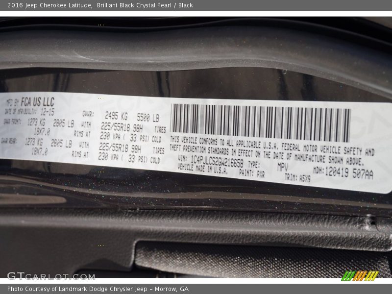 Brilliant Black Crystal Pearl / Black 2016 Jeep Cherokee Latitude