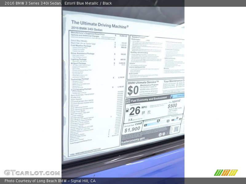 Estoril Blue Metallic / Black 2016 BMW 3 Series 340i Sedan