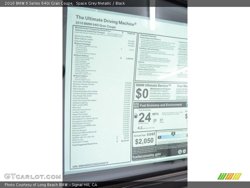  2016 6 Series 640i Gran Coupe Window Sticker