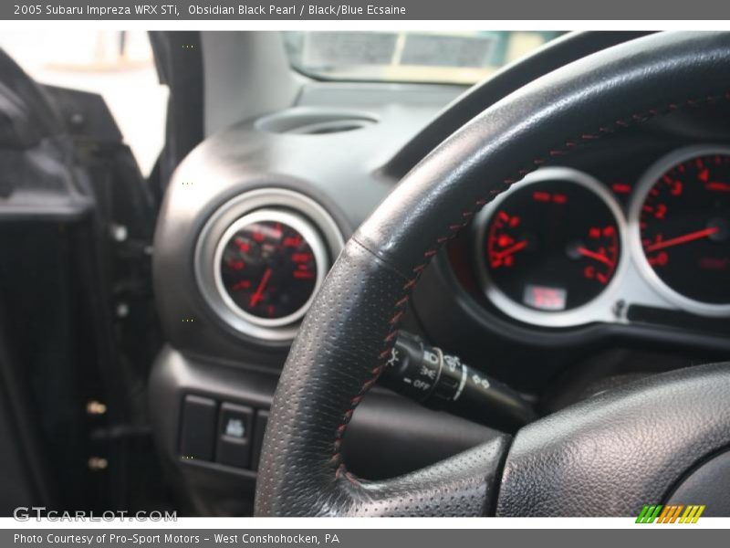Obsidian Black Pearl / Black/Blue Ecsaine 2005 Subaru Impreza WRX STi