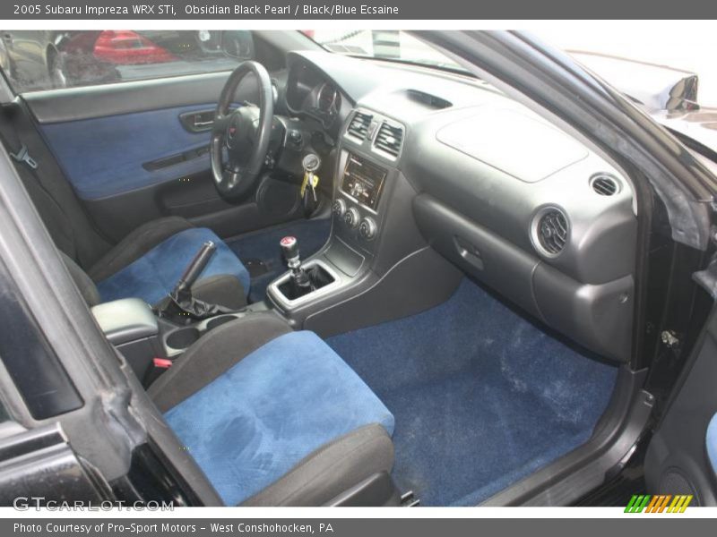 Obsidian Black Pearl / Black/Blue Ecsaine 2005 Subaru Impreza WRX STi