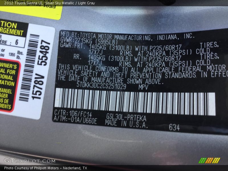 Silver Sky Metallic / Light Gray 2012 Toyota Sienna LE